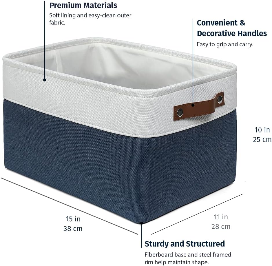 OrganiHaus Large Fabric Storage Baskets for Shelves 3 Pack, 15x11in Closet Storage Bins for Shelves, Cloth Baskets, Fabric Storage Cubes, Linen Closet Organizers, Fabric Basket, White Basket