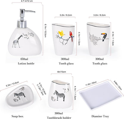 White Bathroom Accessories Set,Modern Countertop Bathroom Decor,Luxury 6 Piece Bathroom Accessory Set,Complete with Soap Dispenser,Toothbrush Holder,Tumbler,Tray