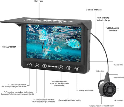 MOOCOR Underwater Fishing Camera, Portable Fish Finder Camera HD 1000 TVL Infrared LED Waterproof Camera with 4.3 Inch LCD Monitor for Ice Lake Sea Boat Kayak Fishing