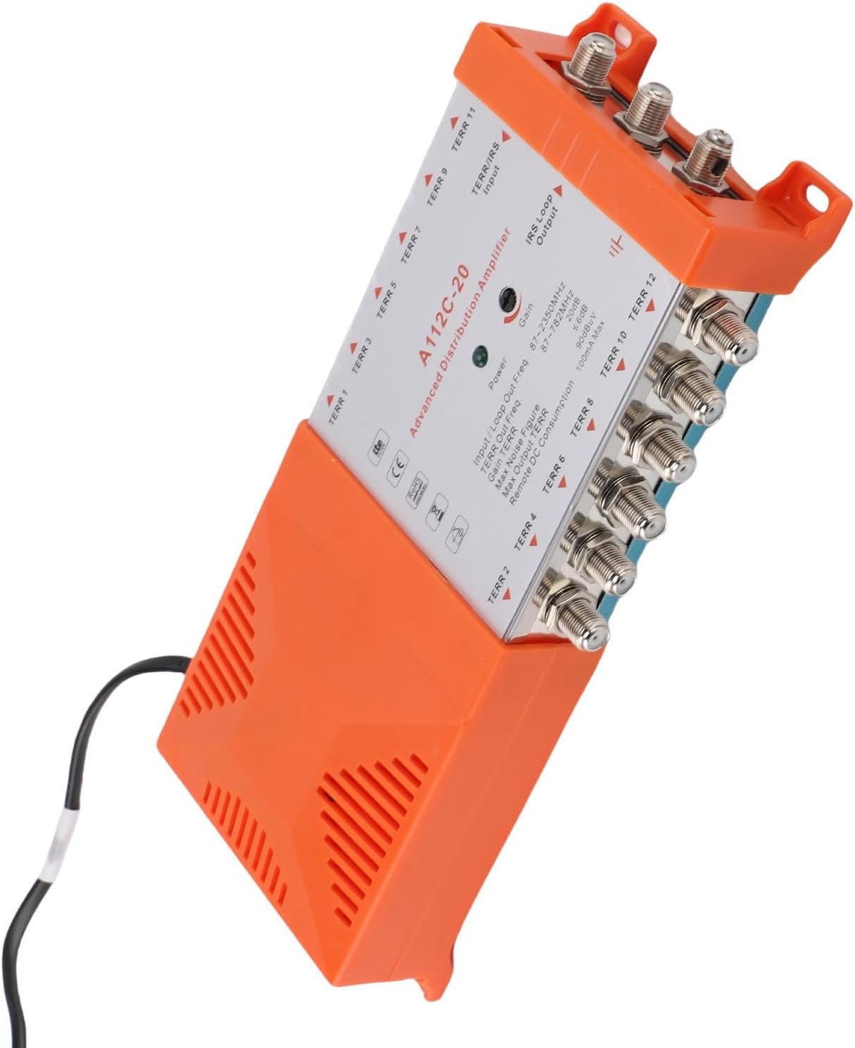 12 Channel Distribution Amplifier for TV CATV, Low Noise Figure ≤4dB, Seamless Connection to Multiple Televisions, Remote Powering, Compact Design, RED Compliant, (US Plug 110-120V)