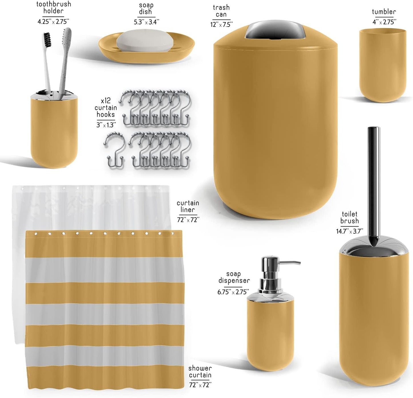 Clara Clark Bathroom Set - Gray Bathroom Accessories Set, Bathroom Sets with Shower Curtain and Rugs, 23PC Shower Curtain Set with Liner, Soap Dispenser, Soap Dish, Toilet Brush Holder, and Trash Can