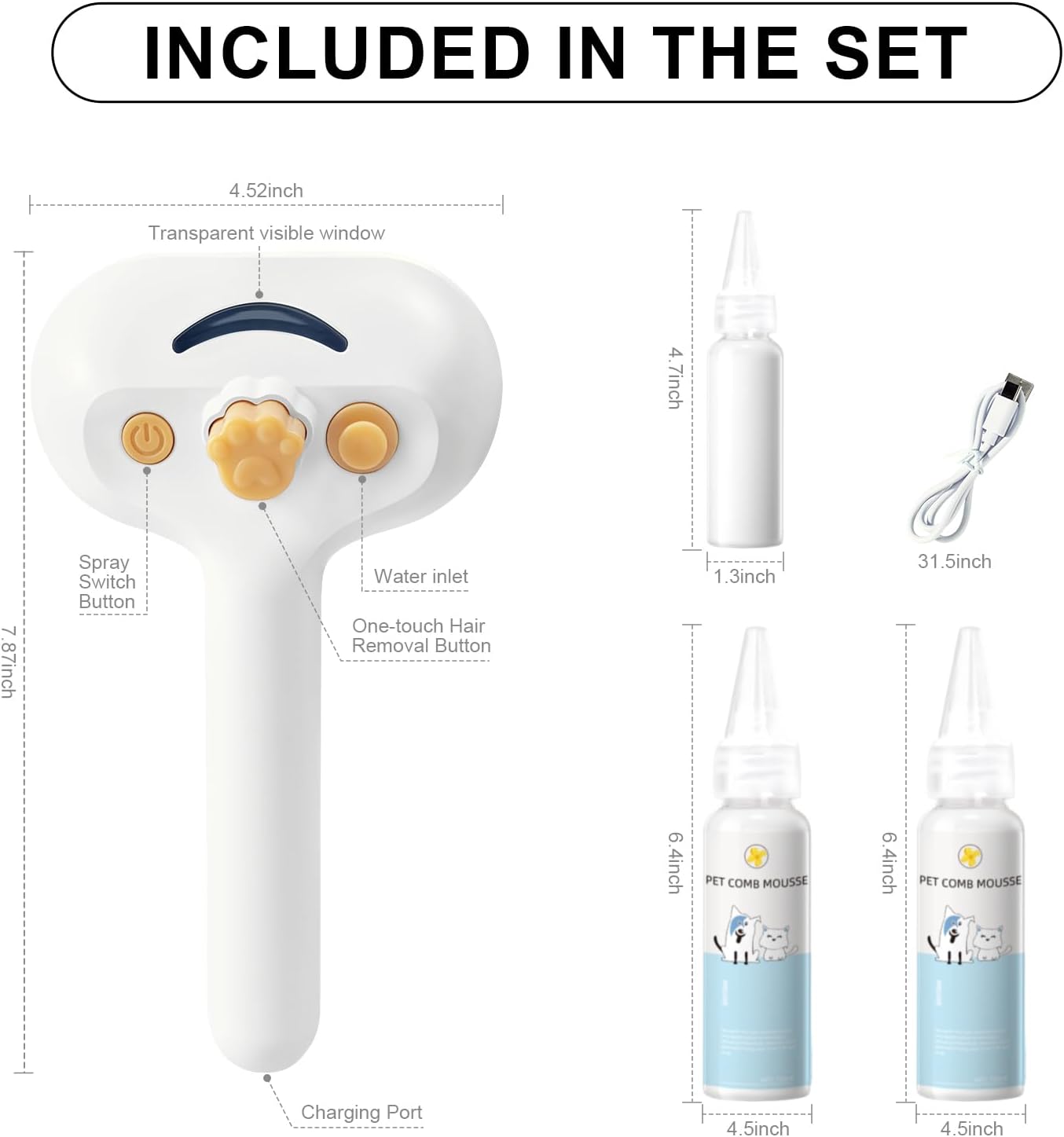 Cat Steam Brush for Dogs & Cats – 3-in-1 Pet Deshedding Tool for Long & Short Haired Pets, Grooming Shedding Brush-Contains shampoo
