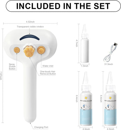 Cat Steam Brush for Dogs & Cats – 3-in-1 Pet Deshedding Tool for Long & Short Haired Pets, Grooming Shedding Brush-Contains shampoo