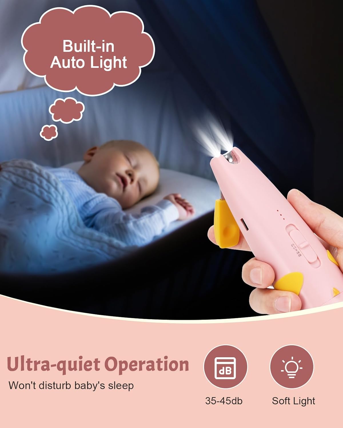 Lictin 15 in 1 Baby Nail File Electric, Gentle Baby Nail Trimmer Rechargeable, Baby Nail Clippers with Auto Light, 10 Replacement Grinding Heads, Baby Nail Kit for Newborn, Infant, Toddler