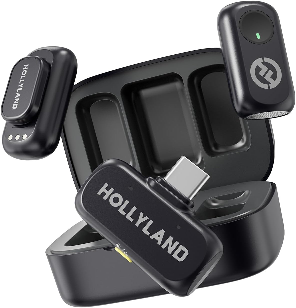 Hollyland Lark A1 Duo - Wireless Microphone USB C for iPhone 16/15 & Android (2TX + USB-C RX + Charging Case), Magnetic Mic for YouTube, TikTok, Podcast, Interviews (Black)