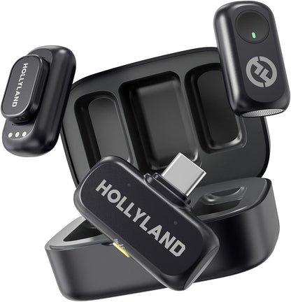 Hollyland Lark A1 Duo - Wireless Microphone USB C for iPhone 16/15 & Android (2TX + USB-C RX + Charging Case), Magnetic Mic for YouTube, TikTok, Podcast, Interviews (Black)