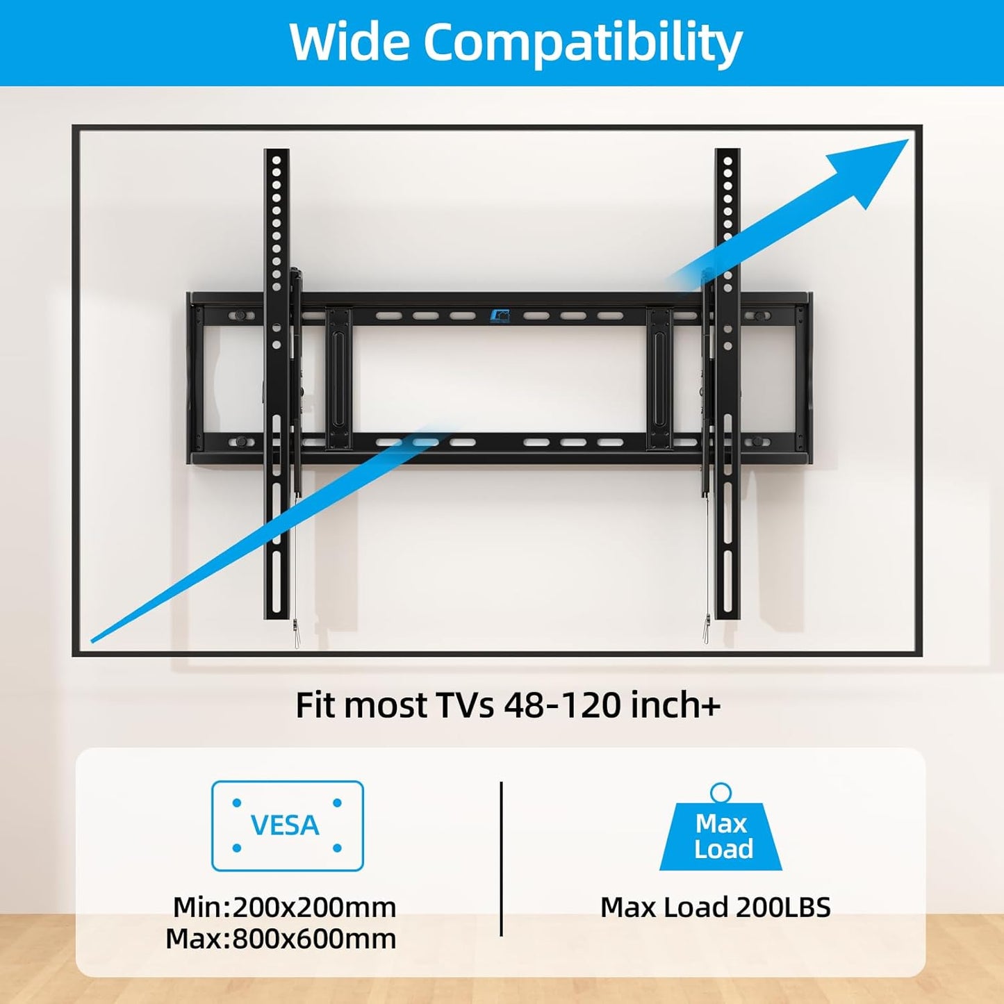 HOME VISION Tilting TV Wall Mount for Most 48-120 inch Flat Curved TVs up to 200 lbs,Heavy Duty TV Mount Max VESA 800x600mm,Wall Mount TV Bracket Fit 16"18"24" Wood Studs Space Saving for LED OLED LCD