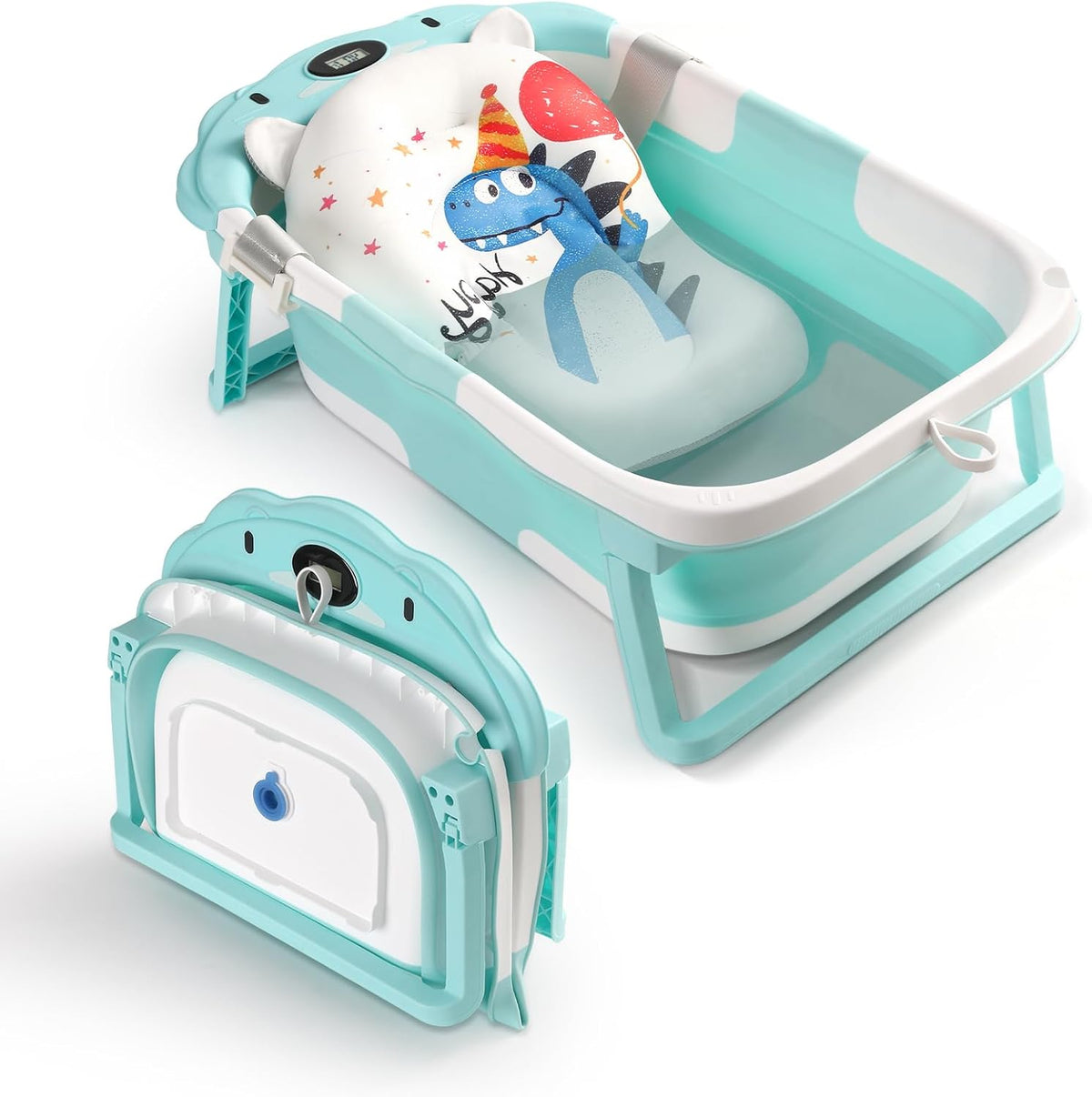 Baby Bathtub with Thermometer & Cushion, Portable Tub for 0-36 Months