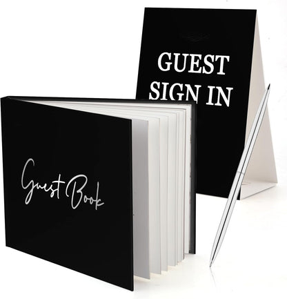 3pcs Wedding Guest Book Set, Romantic Wedding Guest Signature Book with Hard Cover Cherished Modern Script Wedding Book Blank Pages for Wedding Reception Special Events (Black)