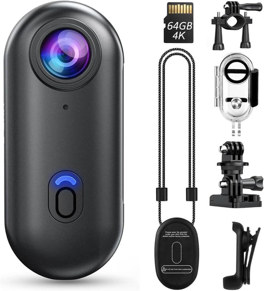 POV Pro Mini Body Camera Wearable 4K Thumb Action Cam Portable Body Cam with Audio Chest Camera for Vlogging Cycling Travel Pet Walking Sports Clip On