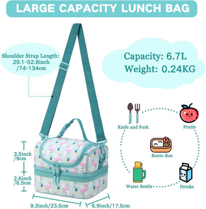 VASCHY Lunch Box Bag Men, Insulated Two Compartments Bento Cooler Bags for Adults/Women/Kids for School,Daycare,Kindergarten,Picnic Black