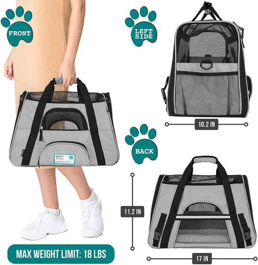 Premium Airline Approved Soft-Sided Pet Travel Carrier by PetAmi | Ventilated, Comfortable Design with Safety Features | Perfect For Plane or Car | Ideal for Small to Medium Sized Cats, Dogs, and Pets - PuriLite