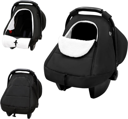SWESEN Winter Car Seat Covers for Babies, Cozy & Warm Cover, Infant Car Seat Canopy Water Resistant, Universal Cold Weather Shield, Black
