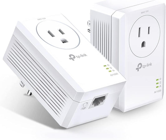 TP-Link AV1000 Powerline Ethernet Adapter(TL-PA7017P KIT) - Gigabit Port, Plug and Play, Extra Power Socket for Additional Devices, Ideal for Smart TV