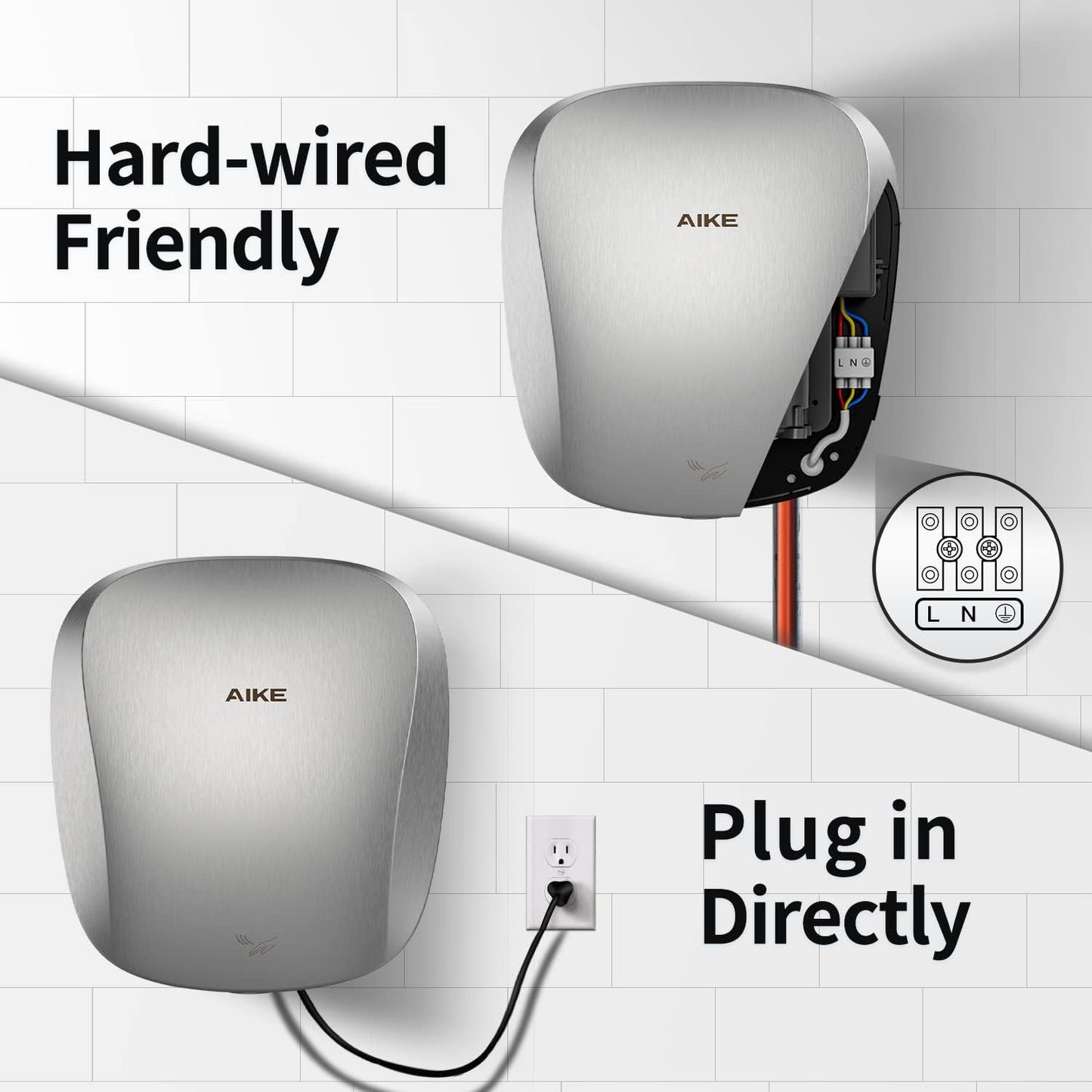 AIKE HEPA Filter Heavy Duty Commercial Hand Dryer 120V CUL Approved, Model AK2903 Brushed Stainless Steel Finish