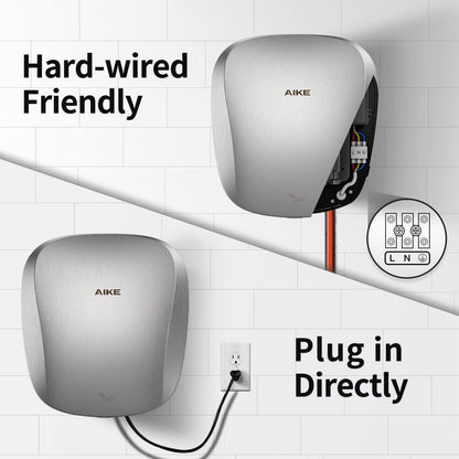 AIKE HEPA Filter Heavy Duty Commercial Hand Dryer 120V CUL Approved, Model AK2903 Brushed Stainless Steel Finish