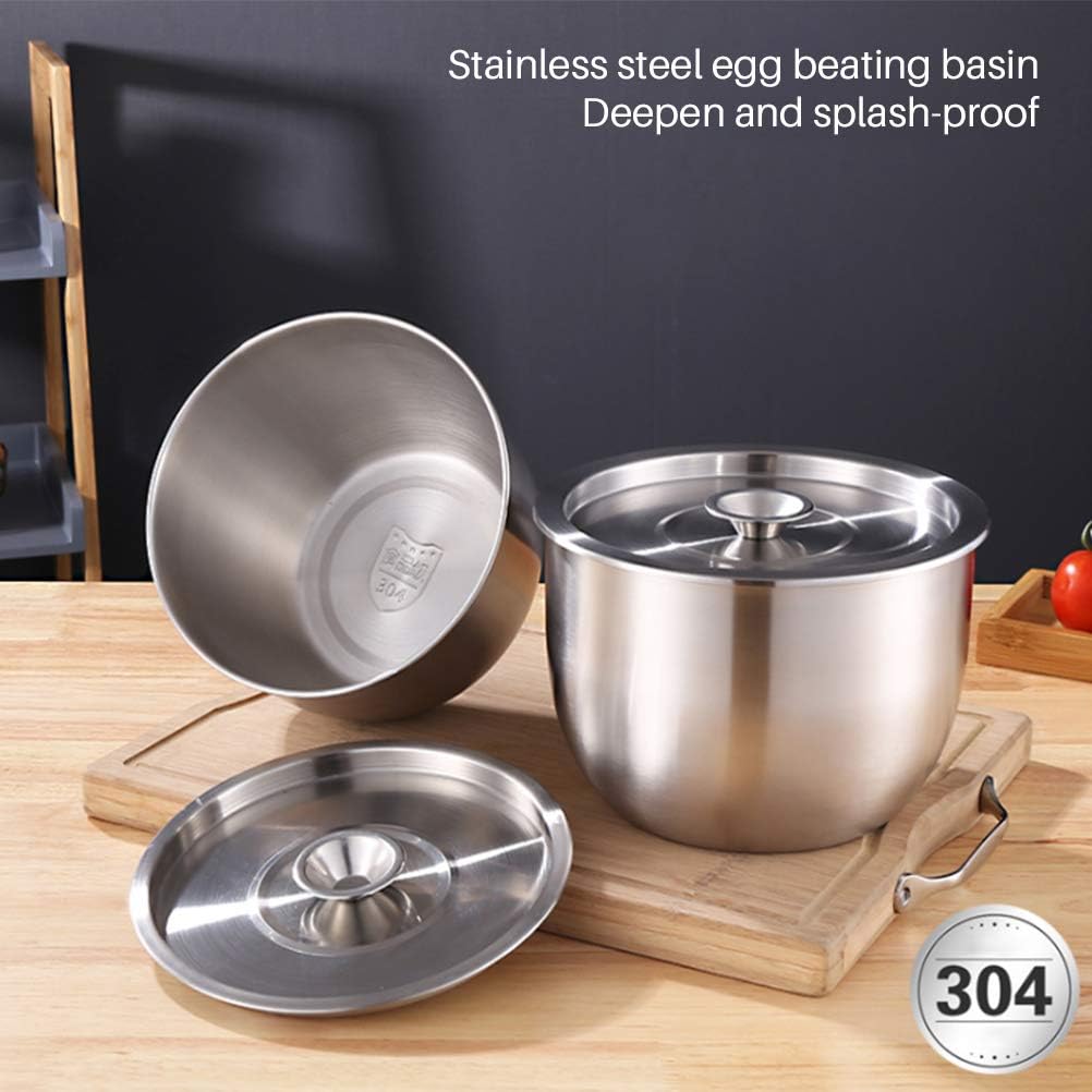 Stainless Steel Mixing Bowl with Lid, Deep Metal Cake Basin, Salad Egg Dessert Baking Bowl