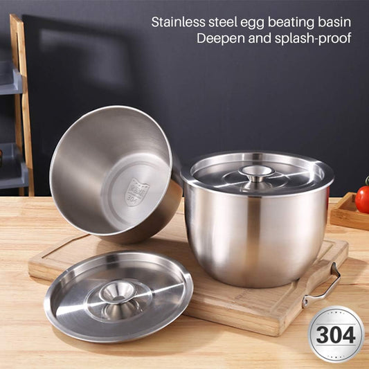 Stainless Steel Mixing Bowl with Lid, Deep Metal Cake Basin, Salad Egg Dessert Baking Bowl - PuriLite