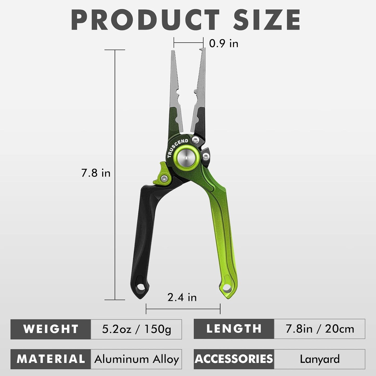 TRUSCEND Lockable Handy Fishing Pliers with Innovative Ergonomic Handle, Saltwater Corrosion Resistant Teflon Coated Fishing Tool, Multi-Function Fishing Gear with Mo-V Cutter, Amazing Fishing Gift