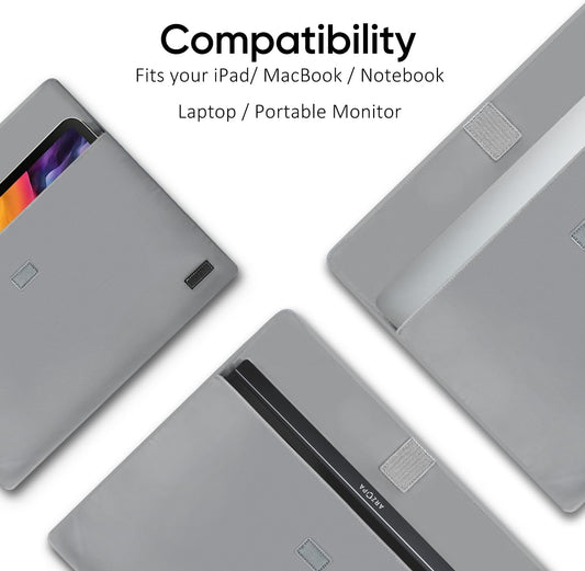 ARZOPA 16.1" Portable Monitor Sleeve Bag, PU Leather Case, Grey - PuriLite
