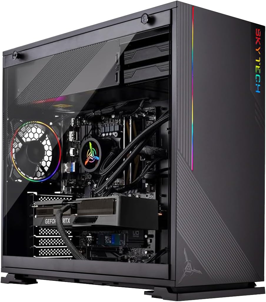 Skytech Shadow Gaming PC Desktop, Ryzen 5 5600 3.5 Ghz (4.4GHz Turbo Boost), AMD RX 6600 8GB GDDR6, 1TB SSD, 16GB DDR4 RAM 3200, 650W Gold PSU, Wi-Fi, Win 11 Home