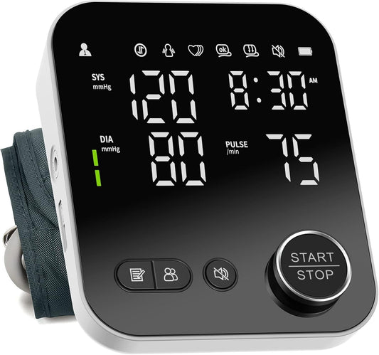Blood Pressure Machine for Home Use, Adjustable 8.7"-16.5" Upper Arm Cuff Dual User Mode Voice Broadcast LED Backlit Display Monitor with Storage Bag