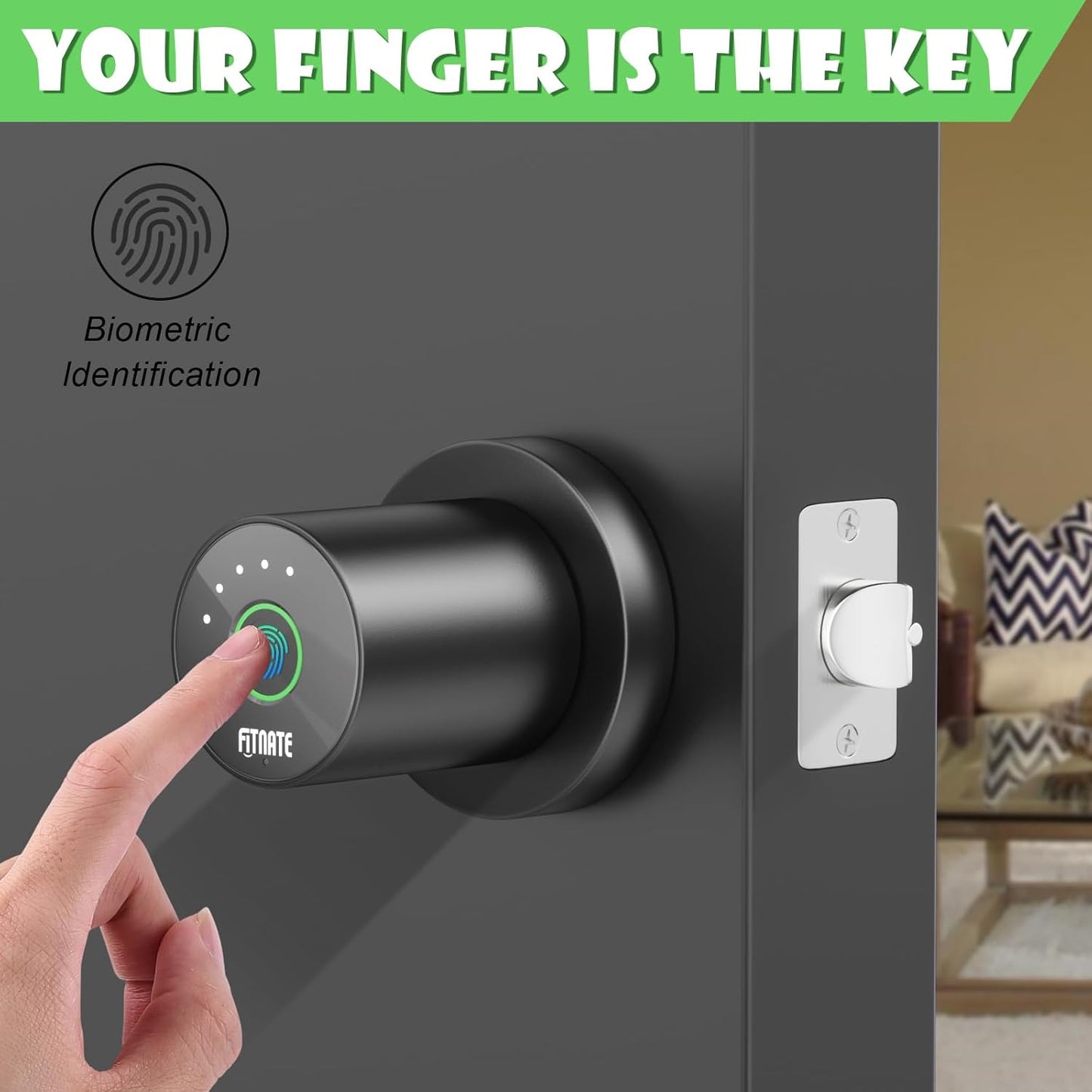 FITNATE Fingerprint Door Knob, Smart Biometric Door Lock with App Control, Keyless Entry Door Knob with Bluetooth Digital Code, Touch to Open Knob for Bedroom,Home,Hotel,Office, Black