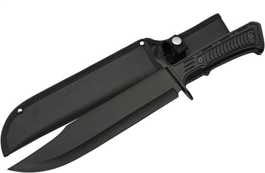 SZCO SUPPLIES 15" Outdoor Survival Black Tech Bowie Blade Knife