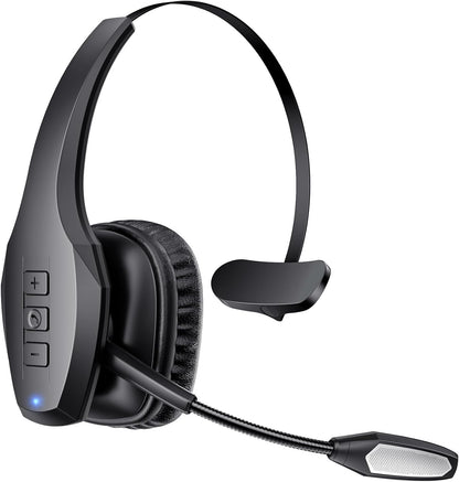 Bluetooth Headset with Microphone, Trucker Headset Bluetooth Wireless Noise Cancelling & Mute Button, 55 Hours Working Time Wireless On-Ear Headset
