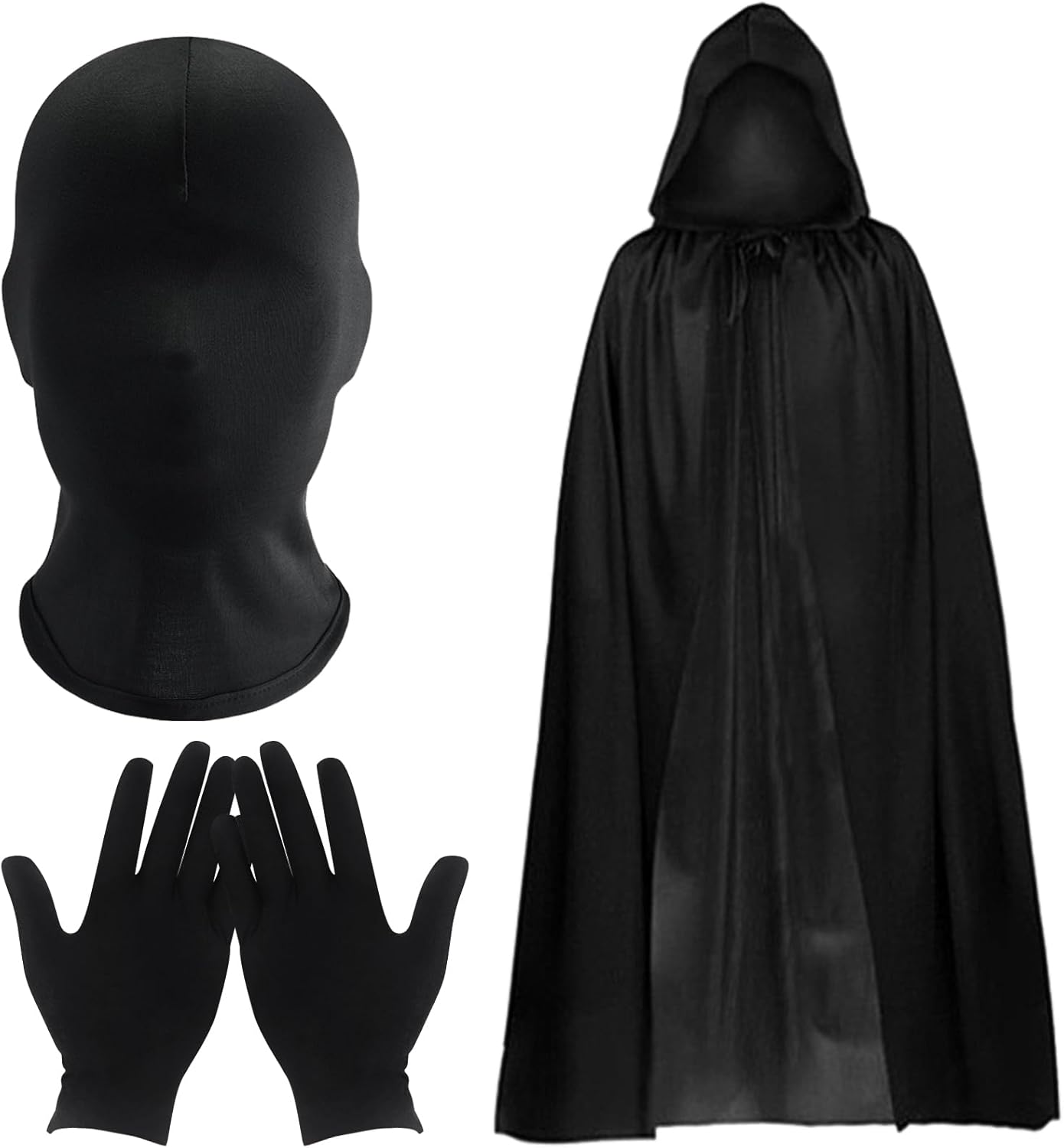 3 PCS cosplay costume, full face mask Halloween Faceless Mask gloves set full finger spandex cosplay gloves halloween cloak