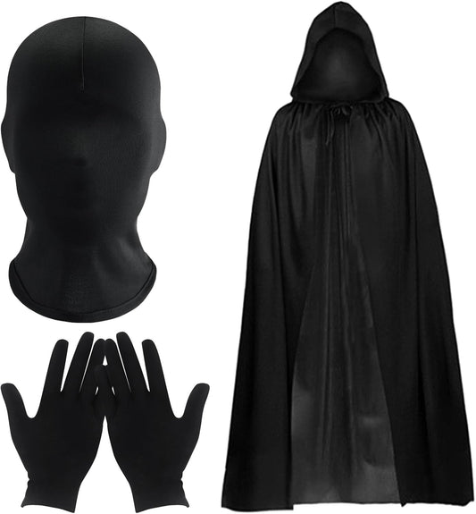 3 PCS cosplay costume, full face mask Halloween Faceless Mask gloves set full finger spandex cosplay gloves halloween cloak