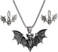 YWMAN Gothic Bat Necklace and Earrings Set, Stainless Steel, Silver, Viking Style, Protection Amulet, Medium, Unisex Halloween Vampire Jewelry