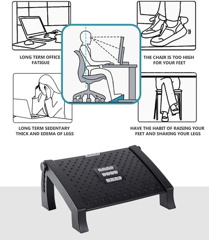 Adjustable Foot Rest Under Desk, Ergonomic Under Desk Foot Rest for Home & Office Use, Foot Stool Under Desk with Massage Surface, 6-Height Multi-Angle Foot Stool at Work, Ergonomic Posture Footrest