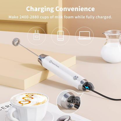 Maestri House Rechargeable Milk Frother, Handheld Electric Foam Maker Waterproof Detachable Stainless Steel Whisk Drink Mixer Foamer for Lattes, Cappuccino, No Stand (Black)，LunaFro NS