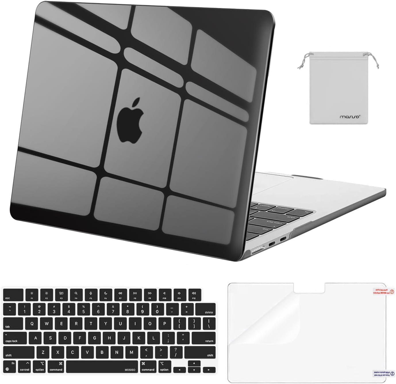 MOSISO Compatible with MacBook Air 13 inch Case 2025 2024 2023 2022 M4 A3240 M3 A3113 M2 A2681, Plastic Hard Shell&Keyboard Cover&Screen Film&Pouch for MacBook Air 13.6 inch Case, Crystal Clear