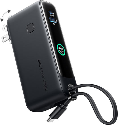 INIU 3-in-1 Power Bank, 30W 10000mAh Fast Charging Portable Charger, Built-in USB C Cable and Foldable AC Plug, Travel Outdoor Essentials Powerbank, Battery Pack for iPhone 16 15 Samsung S25 S24 etc