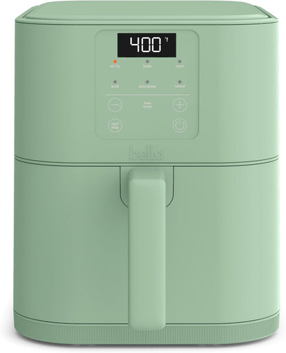 bella 4Qt Slim Air Fryer, Fits-anywhere Kitchenware, EverGood Ceramic Nonstick Coating, Adjustable Temperature, 6 Preset Cooking Options, 60 Min Auto Shutoff w Audible Tone, 3.3lb Capacity, Surf