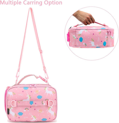 FlowFly Kids Lunch Box Insulated Soft Bag Mini Cooler Back to School Thermal Meal Tote Kit for Girls, Boys, Black