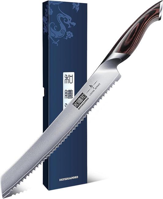 HOSHANHO Bread Knife 10 inch, Japanese High Carbon Stainless Steel Serrated Bread Knife, Professional Bread Cutting Knife for Homemade Bread