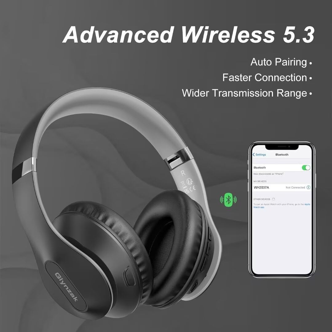 Glynzak Wireless Bluetooth Headphones Over Ear 65H Playtime HiFi Stereo Headset with Microphone and 6EQ Modes Foldable Bluetooth V5.3 Headphones for Desktop Computer Laptop Rose Gold