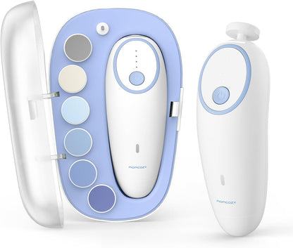 Momcozy Baby Nail File Electric, Gentle Baby Nail Trimmer Electric, Baby Nail Clipper with Night Light, 7 Grinding Head Replacement Pads, Green