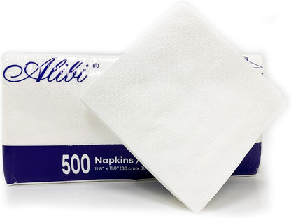 ALIBI Napkin - Soft and Absorbent 500 1-Ply White Lunch - Disposable Multi-Purpose Paper for Everyday Use, Events, and Parties - Versatile and Convenient