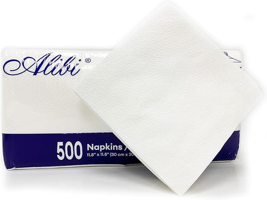 ALIBI Napkin - Soft and Absorbent 500 1-Ply White Lunch - Disposable Multi-Purpose Paper for Everyday Use, Events, and Parties - Versatile and Convenient