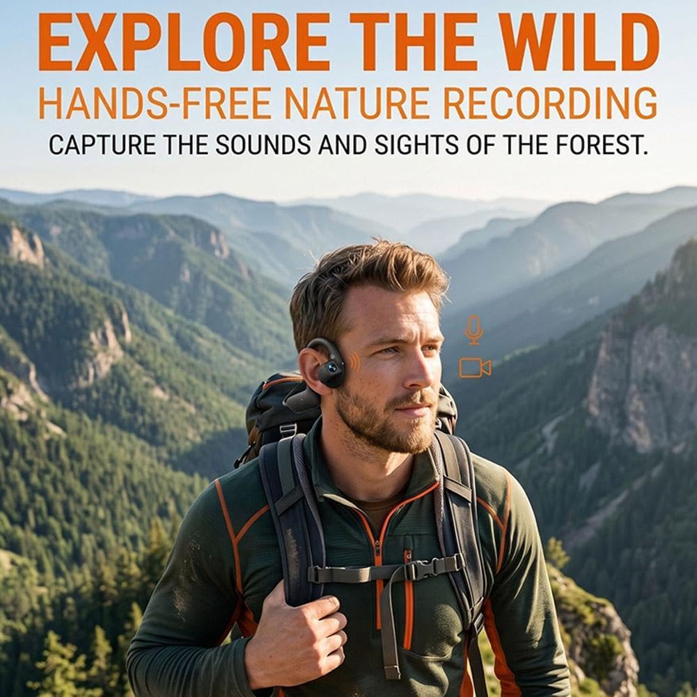 Ai Translation Open-ear Bone Conductions Headphones with Camera (orange) | Wireless Sports Headset, Smart Conversation, for Running Cycling