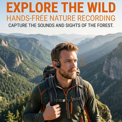 Ai Translation Open-ear Bone Conductions Headphones with Camera (orange) | Wireless Sports Headset, Smart Conversation, for Running Cycling