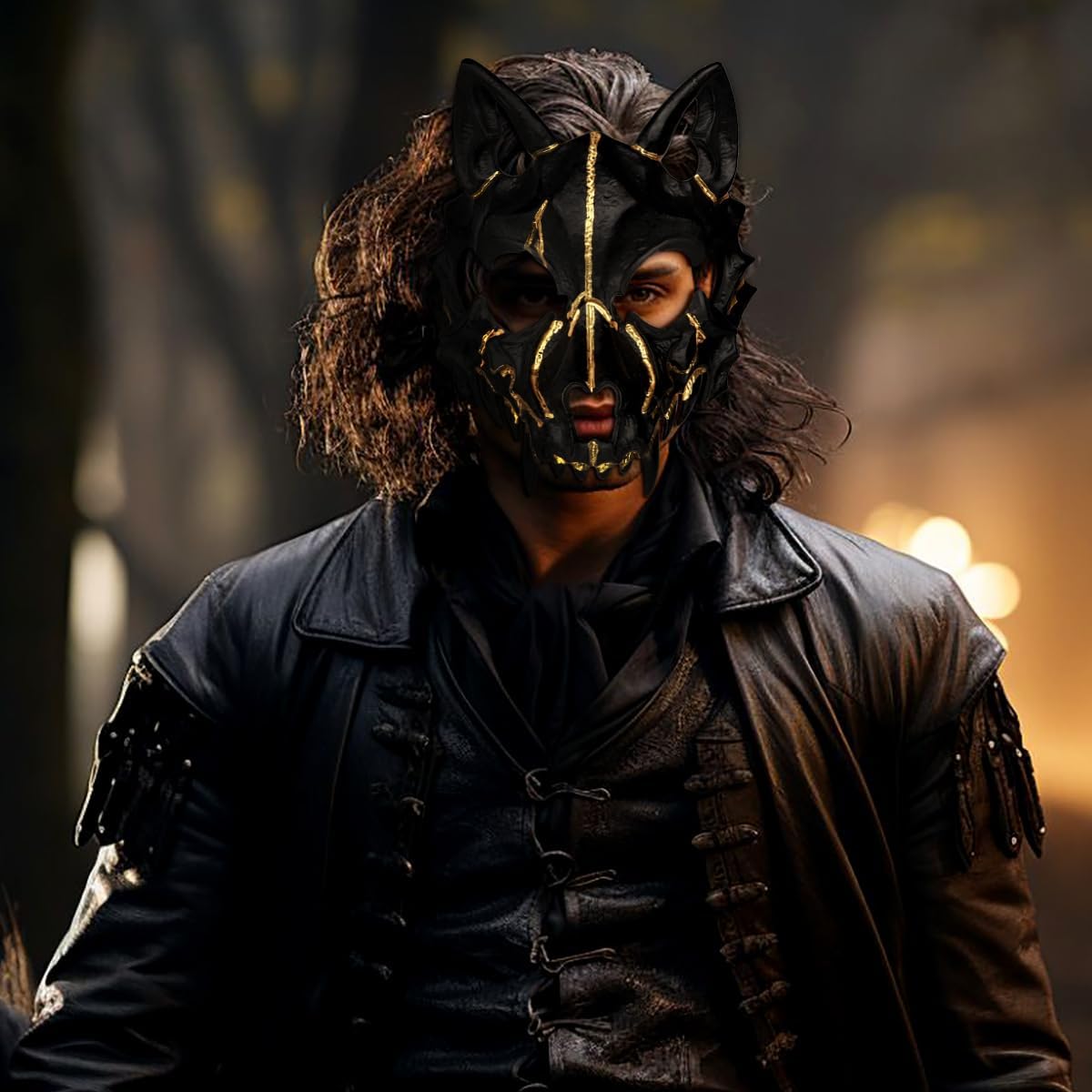 Joukavor Wolf Skull Mask Animal Skeleton Mask Japanese Mask Werewolf Mask (A-Black)