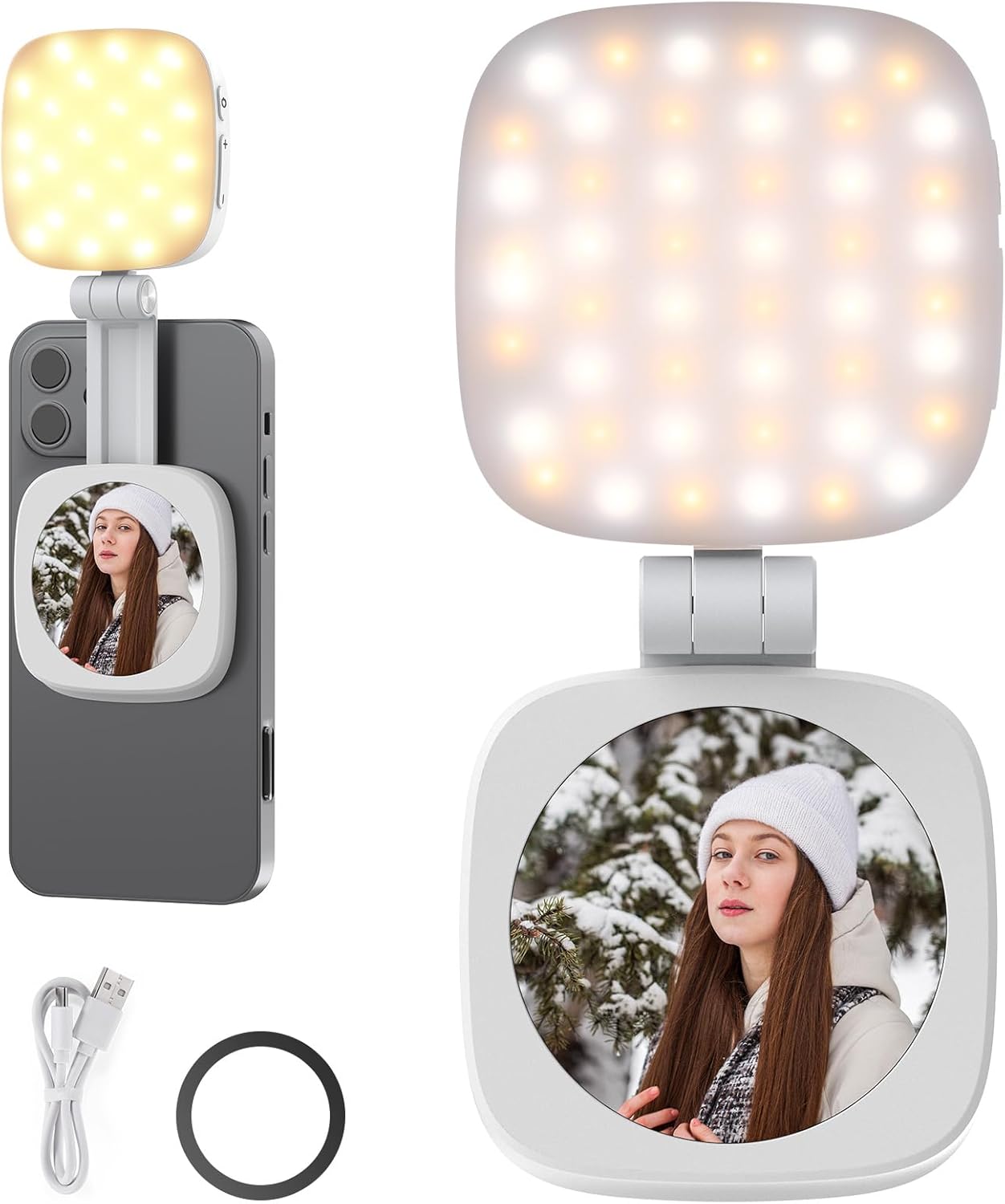 NEEWER BASICS Magnetic Selfie Light Compatible with MagSafe iPhone,CRI95 700lx/0.3m Folding LED Phone Fill Ring Lighting with Mirror for Zoom Makeup Photography Recording Video Conference, Black NL48B