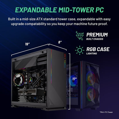 Skytech Shadow Gaming PC Desktop, Ryzen 5 5600 3.5 Ghz (4.4GHz Turbo Boost), AMD RX 6600 8GB GDDR6, 1TB SSD, 16GB DDR4 RAM 3200, 650W Gold PSU, Wi-Fi, Win 11 Home