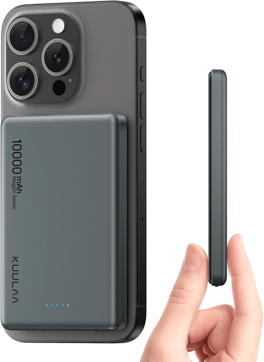 Kuulaa Magnetic Power Bank 10,000 mAh, 10,000mAh Wireless Portable Charger, 20W USB C Fast Charging Battery Pack Compatible with iPhone 15 Pro Max, 15,14 Plus, 13, 12 Series (Space Gray)
