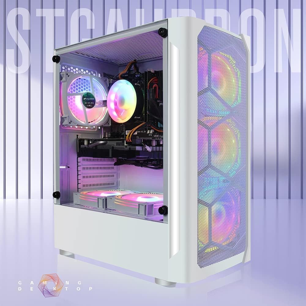 STGAubron Gaming PC Computer Desktop, GeForce RTX 2060 Super, Intel Core i7 8th up to 4.1GHz, 16G DDR4, 1T SSD, 600M WiFi, BT 5.0, RGB Fan x6, Windows 11 Home